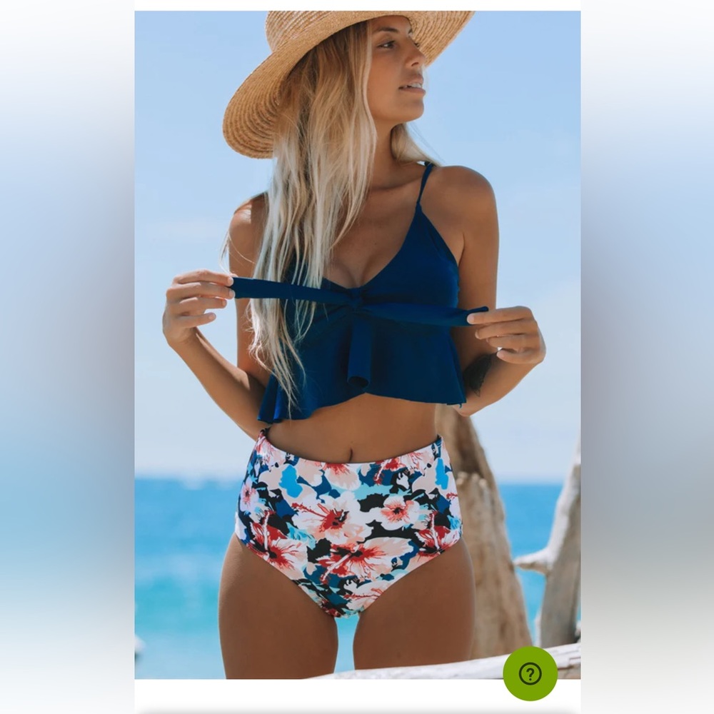 Flower Print High Waist Flouncing Bikini Set NWT size Large